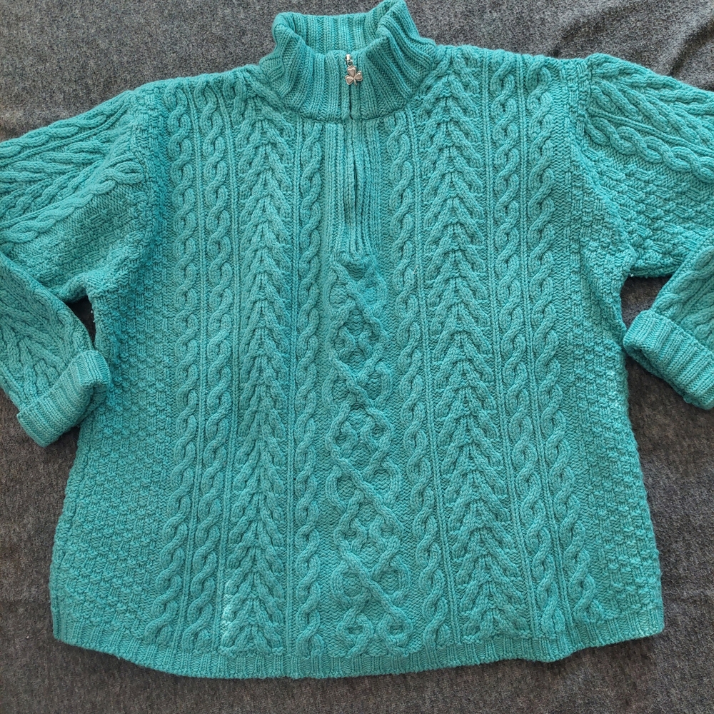 Aran Crafts‎ Turquoise Cable Knit Women's Wool Sweater XL